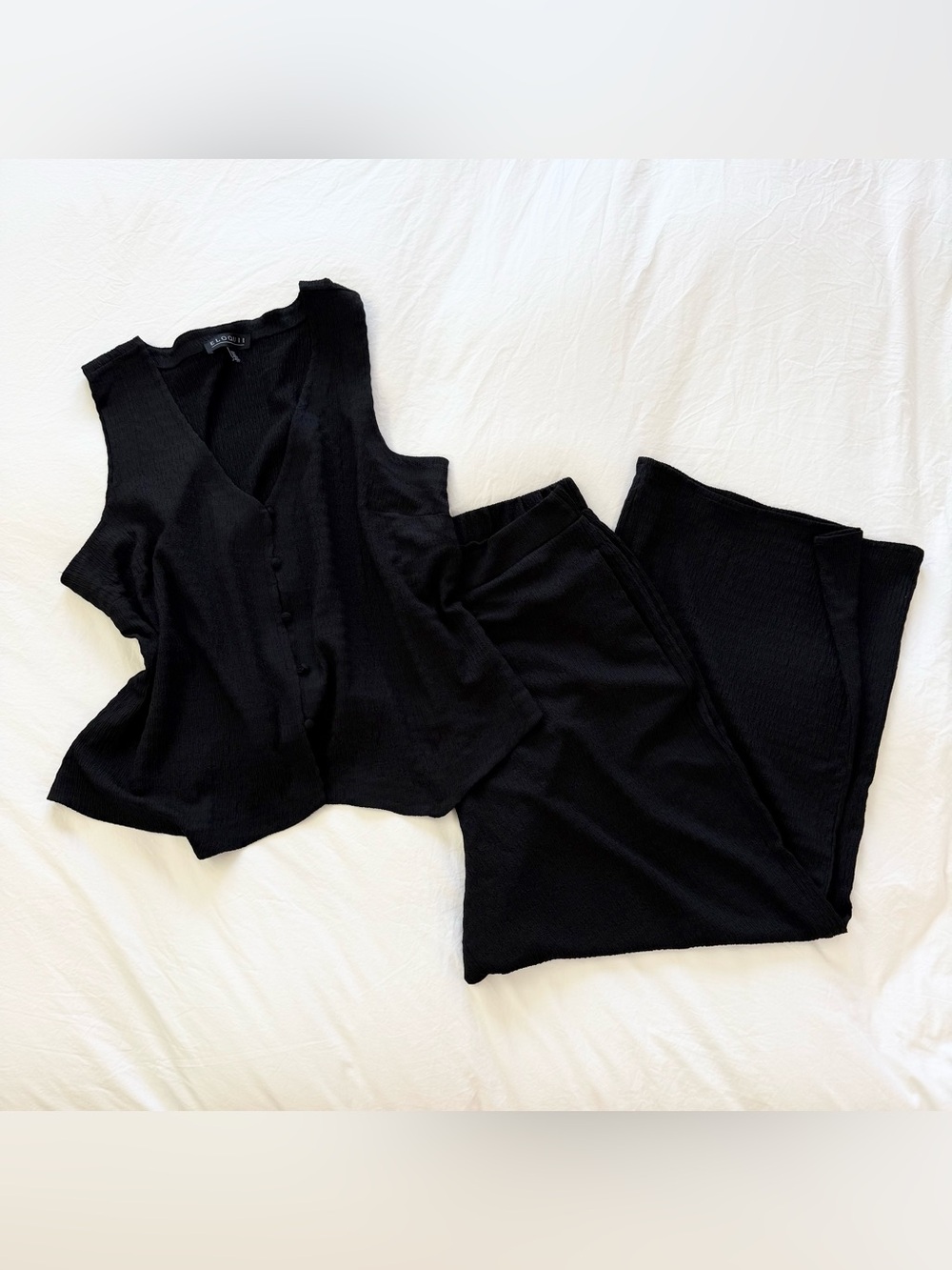 Eloquii Size 18/20 Black Textured Crinkle Tank & Wide Leg Pants Lounge Set